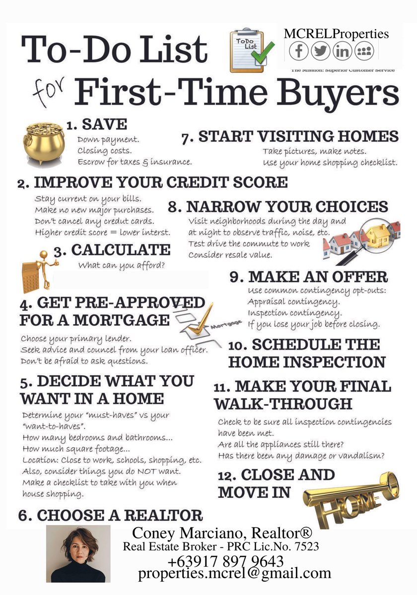 McrelProperties's tweet photo. To do list for first time Buyer. #coneymarciano #makaticondo #firsttimehomebuyer https://t.co/1veZcyknmq