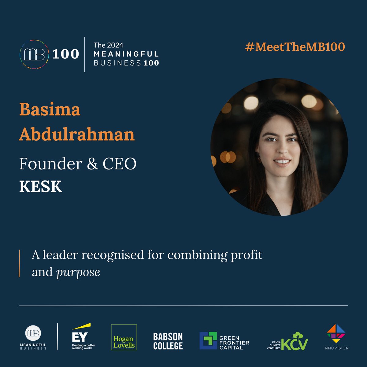 Recognized by Meaningful Business on the 2024 MB100: meaningful.business/mb100-2024/

The award celebrates leaders who are addressing critical social and environmental issues by combining profit with purpose.

#MeaningfulBusiness #2024MB100 #MB100 #SDGs #GlobalGoals #MeetTheMB100