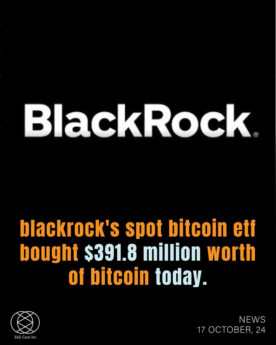 Big Bitcoin Move! BlackRock’s Spot Bitcoin ETF just made a huge purchase, acquiring $391.8 million worth of Bitcoin today! This marks a significant boost in institutional interest and trust in Bitcoin’s long-term potential. Could this be a game changer for the market? 

#Bitcoin