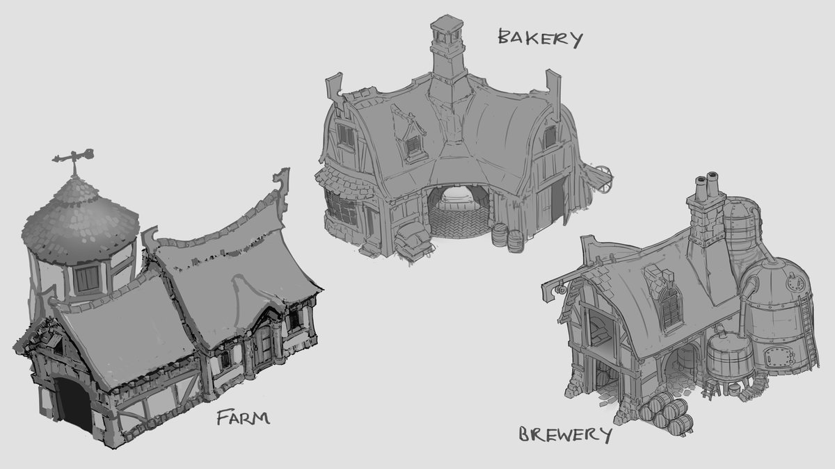 Our concept artist is on 🔥 again, look at these amazing buildings!

Can't wait to get them in the game ✨

#indiegamedev #concept #art #sketch