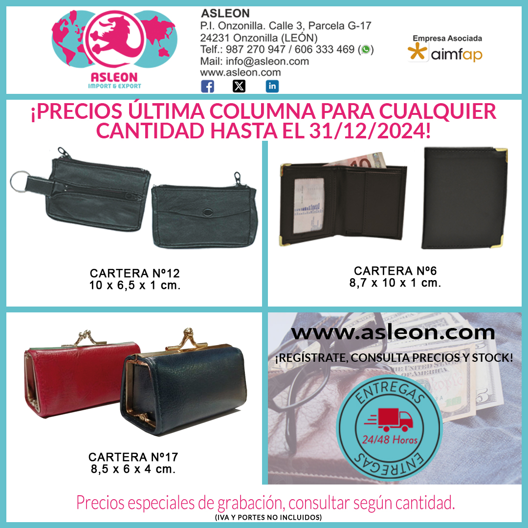 ASLEON_SL's tweet image. Carteras &amp;amp; Monederos a un PRECIO INMEJORABLE hasta fin de año, no lo dejes escapar!!!.

📷 asleon.com