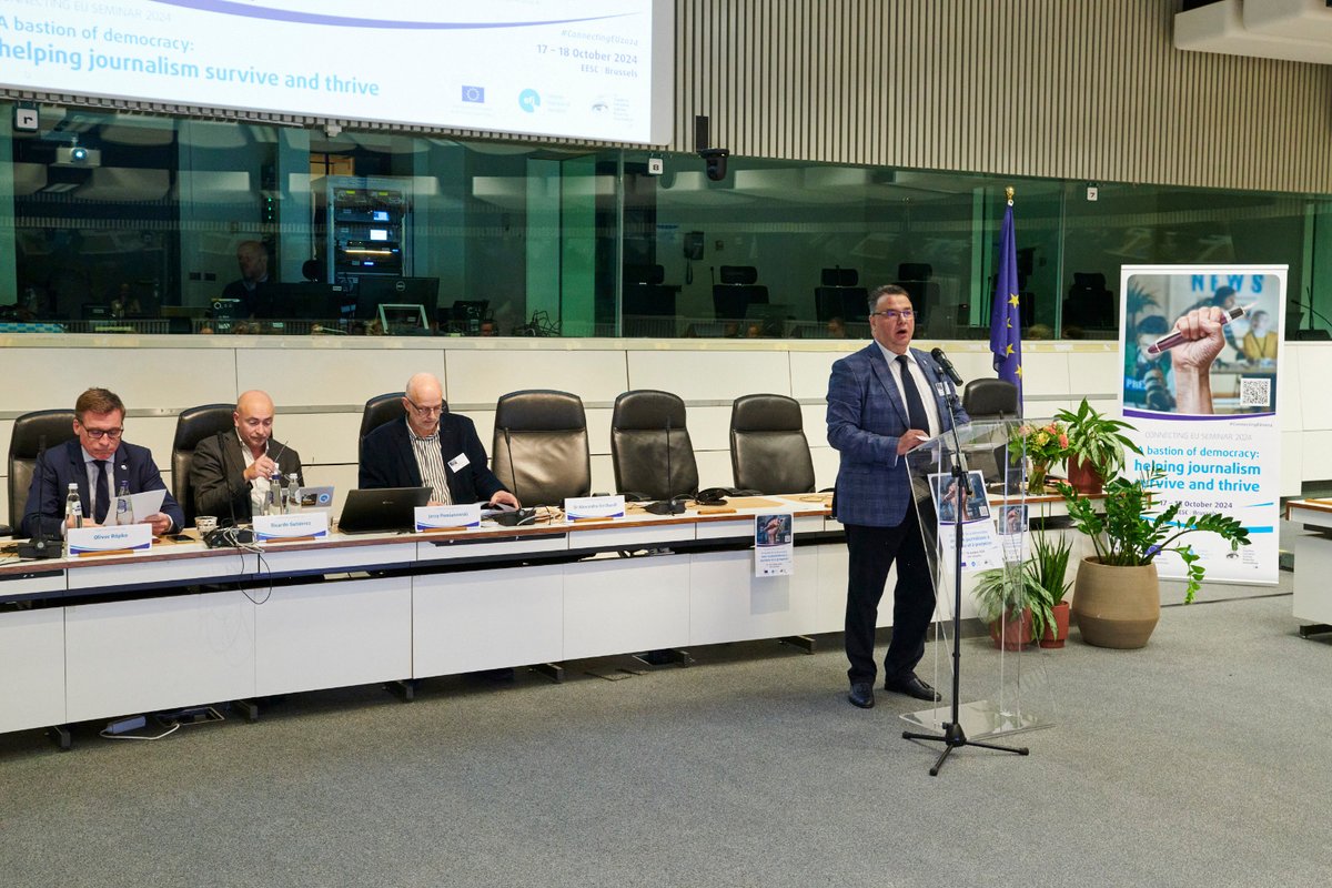 EESC_Plosceanu's tweet photo. Honoured to open the #ConnectingEU2024 at @EU_EESC.

Journalism is facing incredible challenges. We must strengthen accountable journalism and a free civil society to safeguard democracy. https://t.co/evp1BSp81k