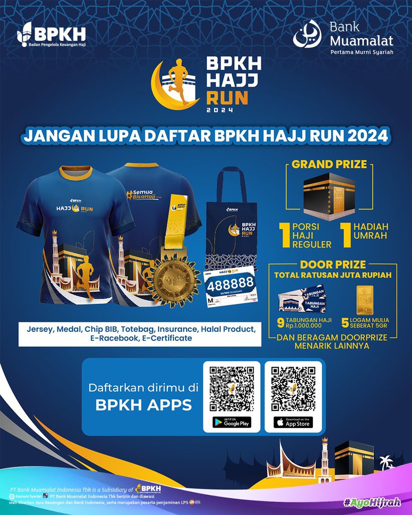 Assalamualaikum BMers!

Tetap Stylish, Tetap Aktif di BPKH Hajj Run! 💪🧕 
 
Udara panas? No problem! 🌞 
 
Ini dia rekomendasi outfit tertutup yang bisa kamu coba, tentunya bikin kamu tetap adem dan bebas bergerak tanpa kompromi! 
 
Daftar sekarang untuk BPKH Hajj Run 2024,