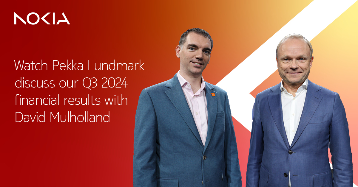 nokia's tweet photo. In Q3 2024 we delivered a significant improvement in gross margin across all our business groups and saw strong cash generation in the quarter.
@PekkaLundmark discusses our Q3 2024 financial results with David Mulholland: https://t.co/LnoFVbMAZY
#QComms https://t.co/gZm51AAUF8