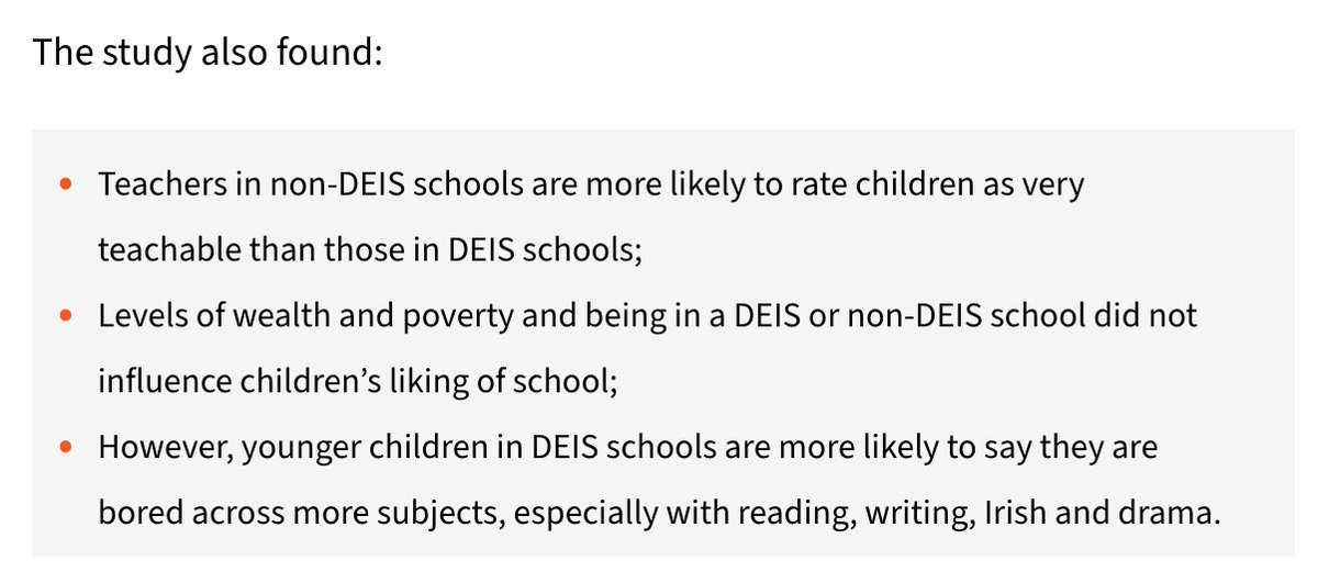 "Teachers in non-DEIS schools are more likely to rate children as very teachable than those in DEIS schools" 

DEIS is an indicator of socio-economic disadvantage- we should have an army of teachers in these schools who BELIEVE in their students ability!

irishexaminer.com/news/arid-4149…