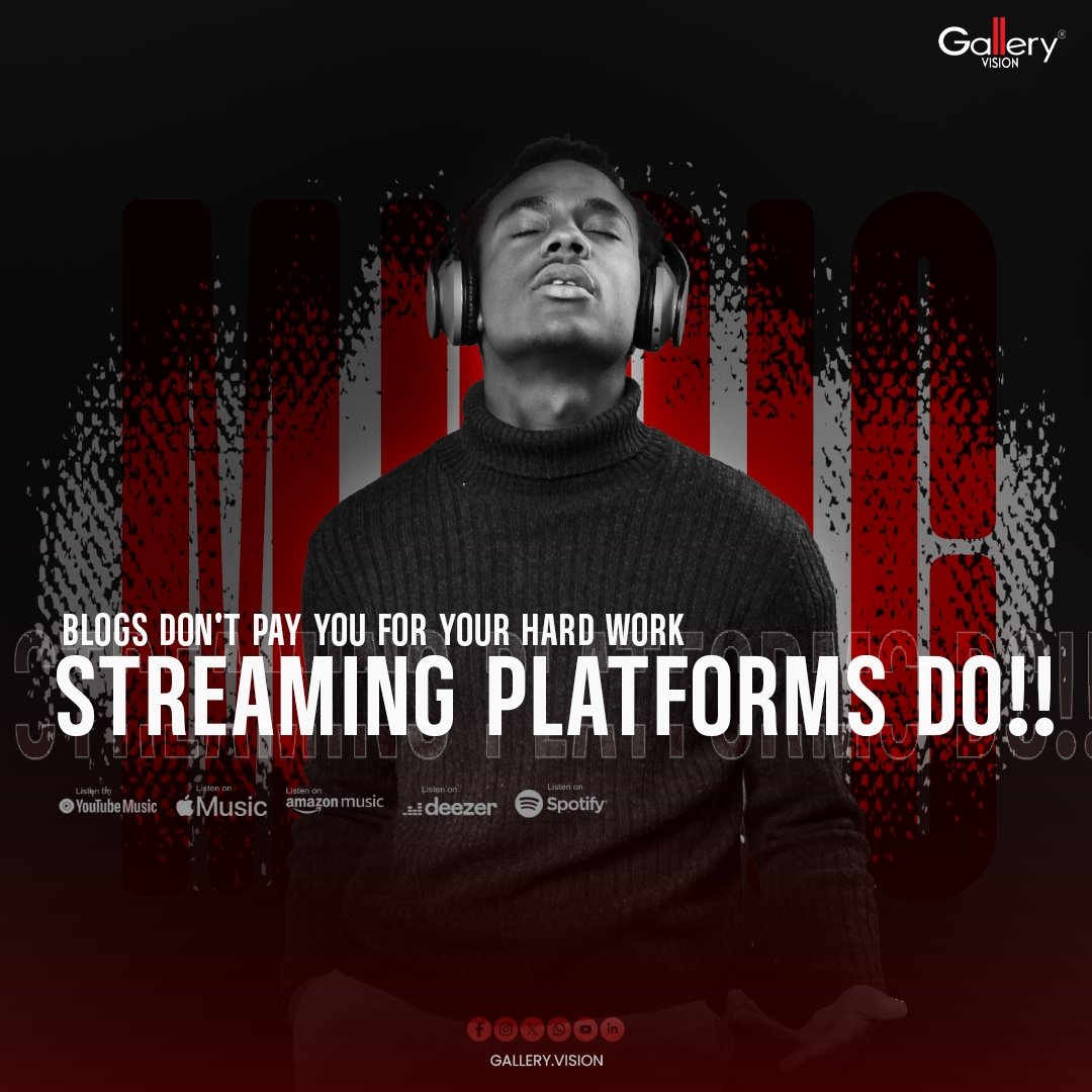 galleryvision64's tweet photo. Blogs don't pay you for your hard work, Streaming platforms do!!

#musicdistribution #independentartist #music #galleryvision #musicproduction #musician #musically #musicproducer #musiclover #musicpromotion #indiemusic #indie #indieartist #musicindustry https://t.co/2ntObuz6Fz