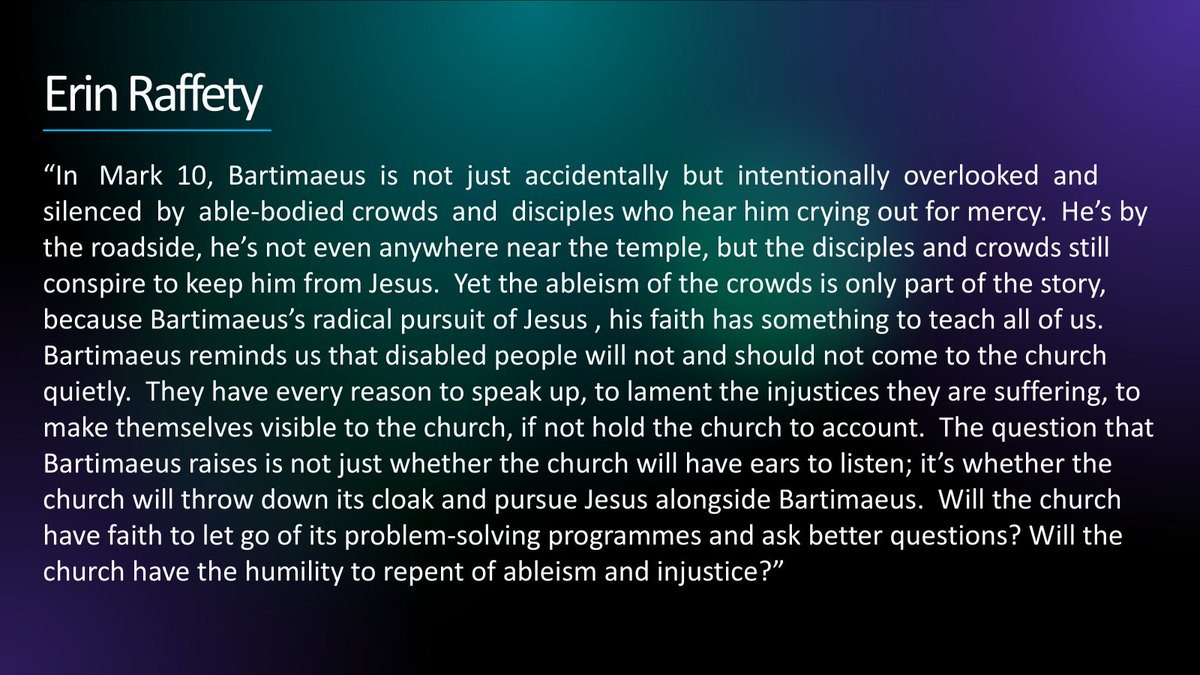 A challenging quote from our recent Disability Theology course, taken from Erin Raffety's book, 'From Inclusion to Justice'. #disabilitytheology #inclusion #justice