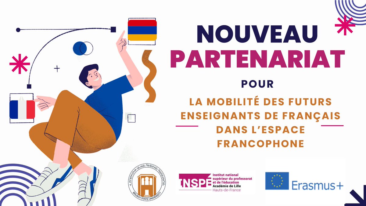 International INSPÉ Lille HdF (@ri_inspe_lille) on Twitter photo En ce jour d'ouverture de la 4ème Semaine mondiale de la Francophonie Scientifique #SMFS2024 l'<a href="/INSPE_Lille/">INSPÉ Lille HdF</a> est fier d'annoncer son partenariat avec la Brusov State University 🇦🇲 afin de soutenir la mobilité des futurs #enseignants dans l'espace #francophone
<a href="/AUF_EuropeCO/">AUF - Europe Centrale et Orientale</a> En ce jour d'ouverture de la 4ème Semaine mondiale de la Francophonie Scientifique #SMFS2024 l'<a href="/INSPE_Lille/">INSPÉ Lille HdF</a> est fier d'annoncer son partenariat avec la Brusov State University 🇦🇲 afin de soutenir la mobilité des futurs #enseignants dans l'espace #francophone
<a href="/AUF_EuropeCO/">AUF - Europe Centrale et Orientale</a>