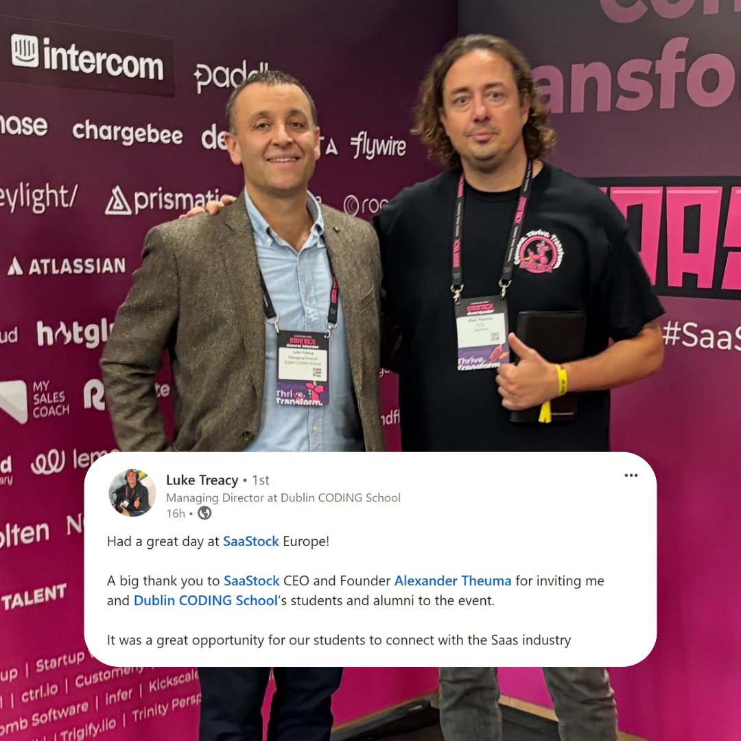 DublinCoding's tweet image. Big thanks to @SaaStock for inviting us and our students! It was an amazing experience. 🙌

#DublinCodingSchool #SaaStock
