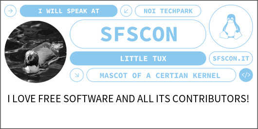 SFSCON (@sfscon) on Twitter photo 📷 Elevate your talk at #SFSCON!
<a href="/fsfe/">Free Software Foundation Europe</a> introduces the Sharepic Generator for speakers, craft an image to showcase your session! Create yours here: sharepic.fsfe.org/#sfscon 🚀
Template licensed under CC BY-SA 4.0. This does not apply to the user's attached or generated photos. 📷 Elevate your talk at #SFSCON!
<a href="/fsfe/">Free Software Foundation Europe</a> introduces the Sharepic Generator for speakers, craft an image to showcase your session! Create yours here: sharepic.fsfe.org/#sfscon 🚀
Template licensed under CC BY-SA 4.0. This does not apply to the user's attached or generated photos.