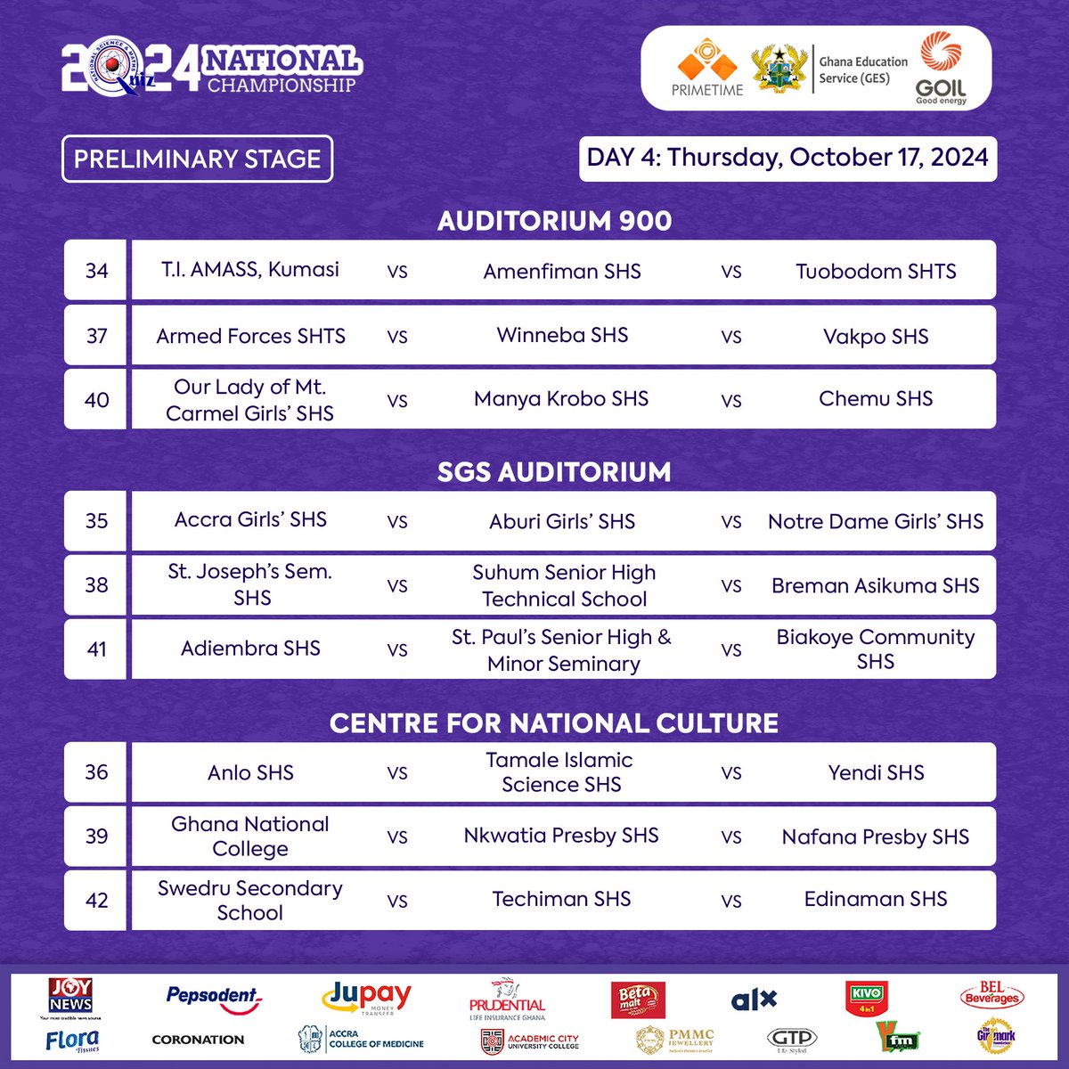 NSMQGhana's tweet photo. It’s the final day of the preliminary stage contests. Which schools will book a place in the next round of competition? 

#NSMQ2024 #Primetime #NSMQPrelims https://t.co/C2mptqfUXt