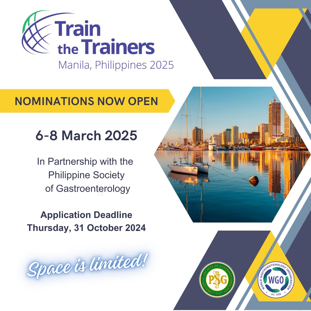 WorldGastroOrg's tweet photo. We are proud to be partnering with the Philippine Society of Gastroenterology for our next Train the Trainers course! Join us in Manila for this impactful workshop and create memories that will last a lifetime. Learn more: https://t.co/MoH6uUqB4F https://t.co/GidSzaCZQ9