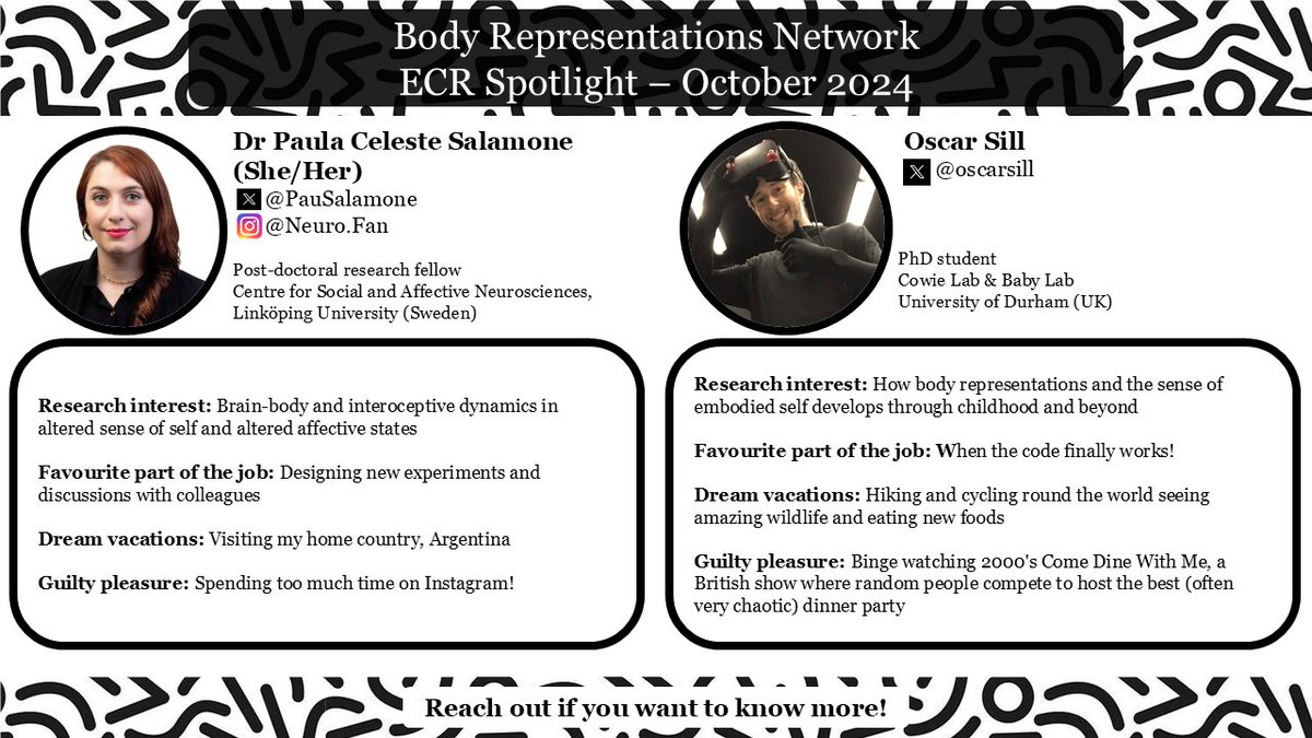 BRNet - @bodyrepnetwork.bsky.social (@bodyrepnetwork) on Twitter photo Today, the #BRNet would like to introduce Paula <a href="/PauSalamone/">Dr Paula C Salamone</a> and Oscar <a href="/OscarSill/">Oscar J Sill (@oscarsill.bsky.social)</a>. Every third Weds of every other month (usually!), get to know two of our #ECRs. Reach out if you want to be featured in the spotlight or be put in touch with either of this month's ECRs. Today, the #BRNet would like to introduce Paula <a href="/PauSalamone/">Dr Paula C Salamone</a> and Oscar <a href="/OscarSill/">Oscar J Sill (@oscarsill.bsky.social)</a>. Every third Weds of every other month (usually!), get to know two of our #ECRs. Reach out if you want to be featured in the spotlight or be put in touch with either of this month's ECRs.