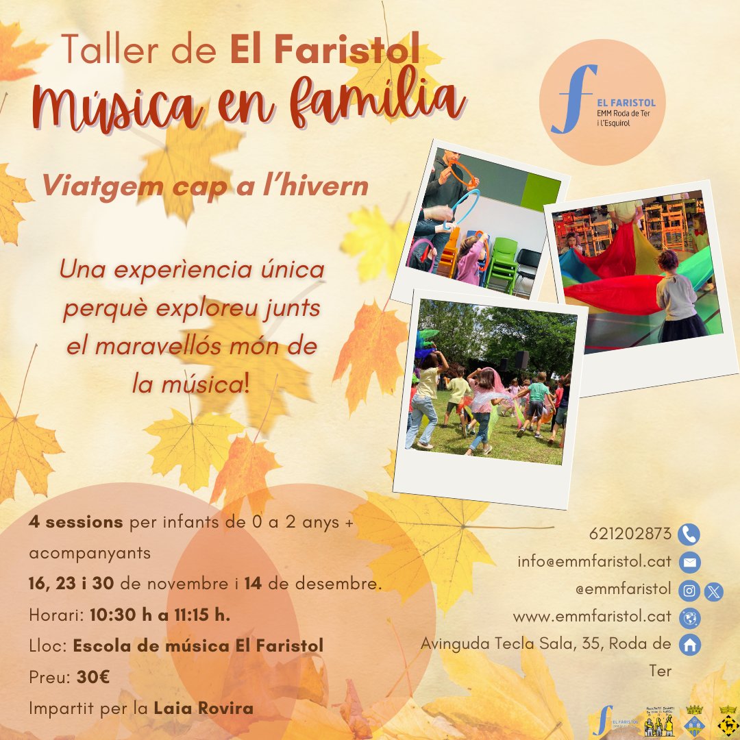 Ja tenim aquí l'esperat taller de Música en Família!
4 sessions pels infants i acompanyants per viatjar cap a l'hivern a través de la música. Una experiència única per petits i grans. Inscriu-te a través de l'enllaç del nostre perfil🤗 #tallermusical #musicaenfamilia #elfaristol