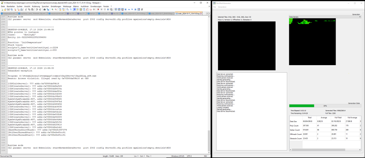 JohnMcLane666's tweet image. Unable to update Deerisle (Navmesh).

Generation just breaks/crashes navmeshserver after random amount of time.

What can i do?

#dayz #deerisle #navmesh @DayZ