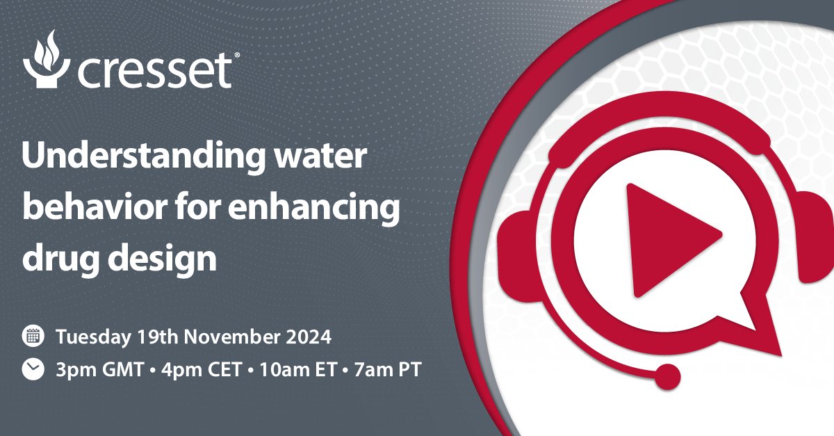 We're pleased to invite you to join our upcoming technical webinar focused on 'Understanding water behavior for enhancing drug design'.

View the full webinar abstract and register here: obi41.nl/2p8haykd

#drugdesign #compchem #drugdiscovery #smallmolecules