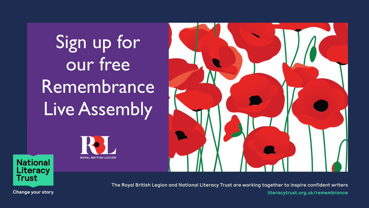 Teach pupils in Years 5-9? Join us for an online Remembrance live assembly with <a href="/PoppyLegion/">Royal British Legion</a>.

📅 Monday 11 November

Help pupils understand Remembrance with music, poetry, veteran interviews and more.

Sign up now: literacytrust.org.uk/resources/reme…