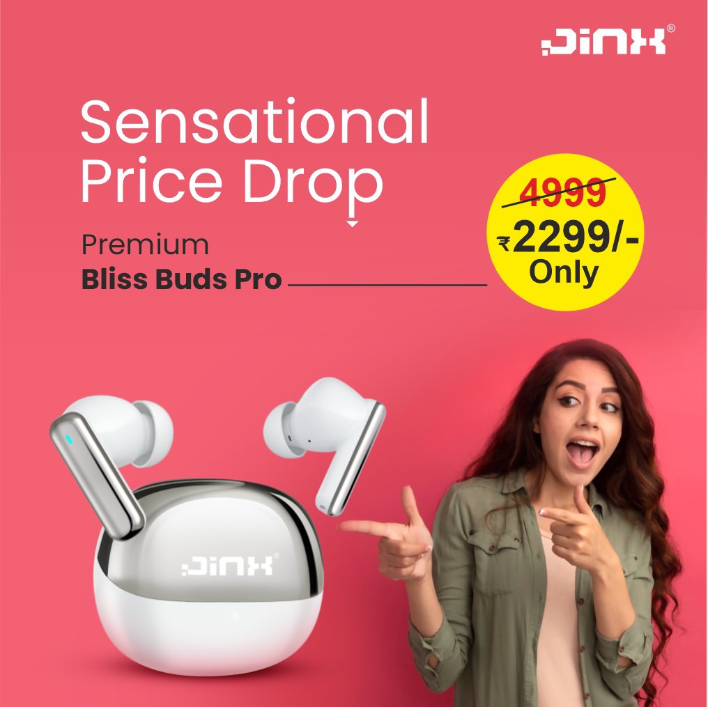 Jinx_Innovate's tweet photo. JINX Bliss Buds Pro, now available in an attractive sale price. These premium earbuds are Water Resistant, have ANC &amp; ENC (noise cancellation) and are very comfortable for long hour usage. Stylishly designed in a dual chrome finish look.
Get yours now! https://t.co/HBqua3i97t