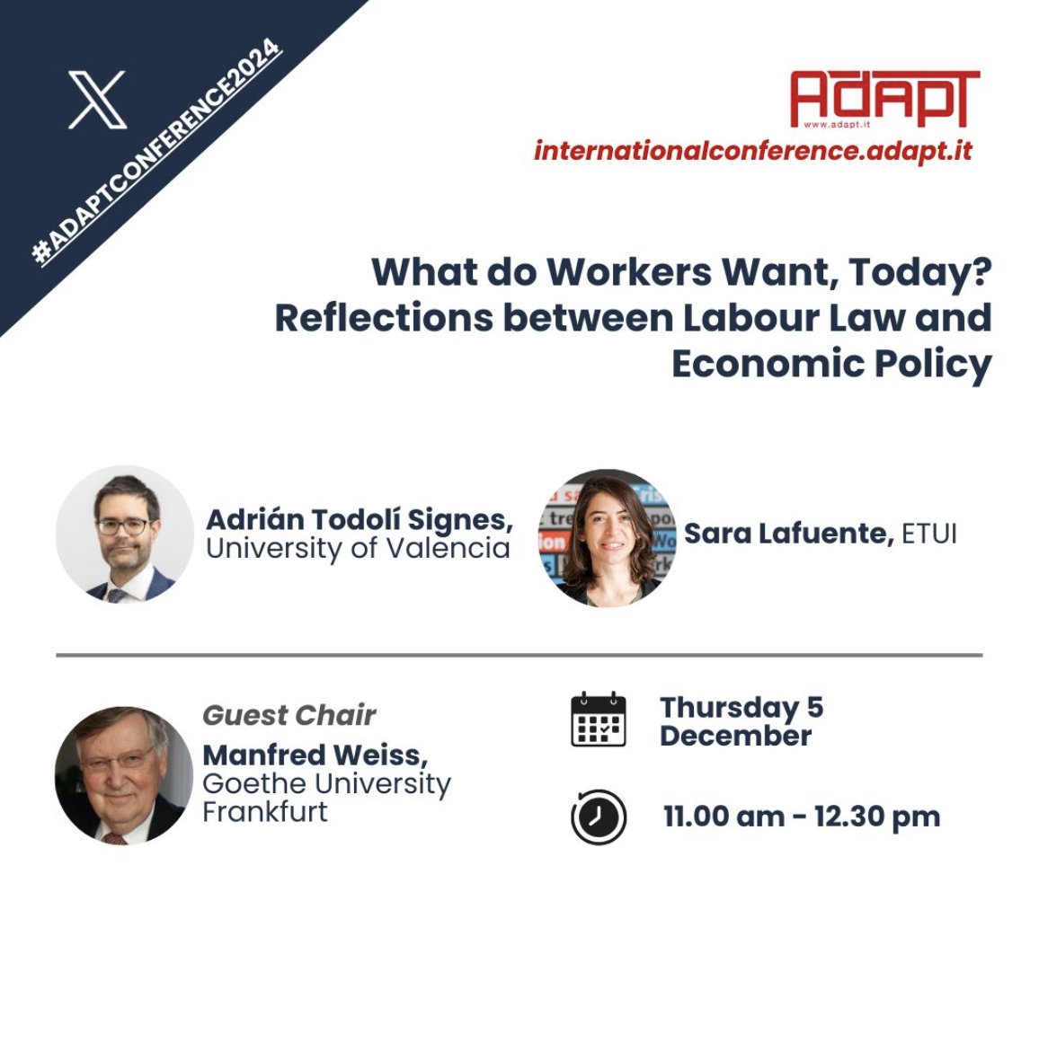 ADAPT_bulletin's tweet photo. 📌 Plenary Session #2 of #ADAPTConference2024.
🖇 Plenary Session 2 will explore the evolving needs and expectations of #workers in the modern #labourmarket, focusing on the intersection between #labourlaw and #economicpolicy.
Info: https://t.co/OCMiAZEkMl https://t.co/gihg9vK0Mz
