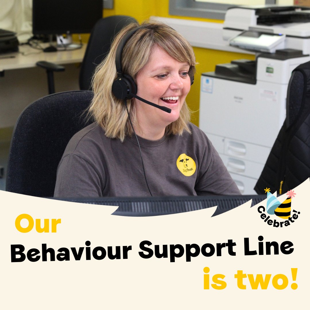 Our Behaviour Support line is two today! 🥳

To date, this FREE service has supported 12,000 dog owners who needed advice about their dog’s behaviour 💛

Our Behaviour Support Line is open Mon-Sat, 9.30am - 5pm for free advice &amp; guidance bit.ly/3Y5hxdk