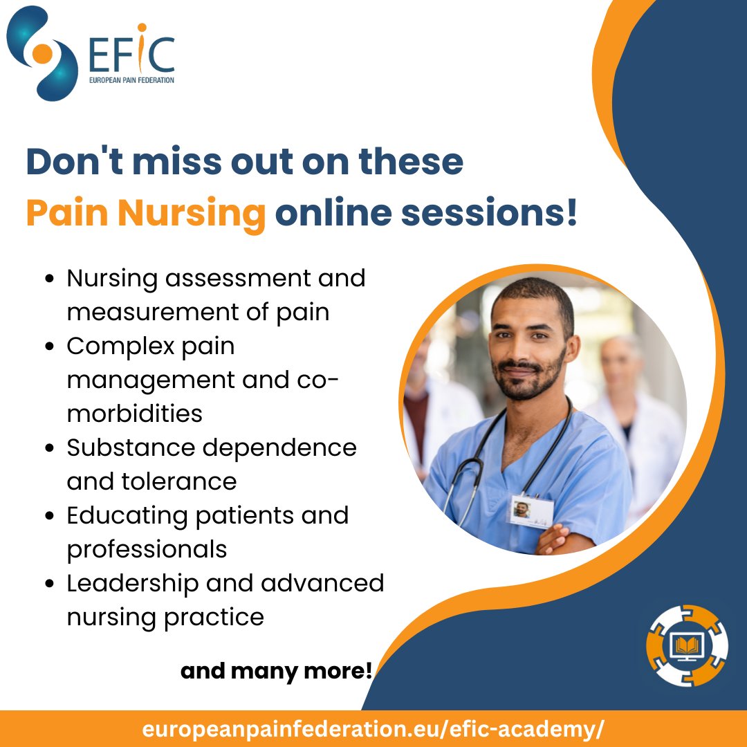 Are you a nurse interested in finding out more about pain management? Be sure to check out the #EFICAcademy: europeanpainfederation.eu/efic-academy/


Don't miss this opportunity to expand your knowledge 👩‍🏫