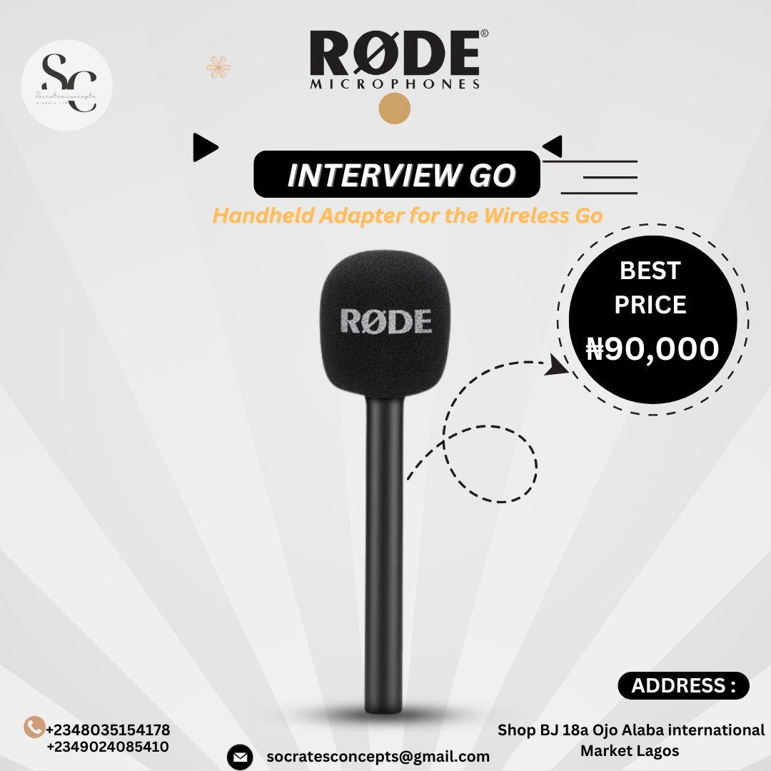 socratesconcept's tweet image. Rode interview go Microphone makes your live stream and recording each free
#Rode #studioequipment 
.
We deliver within Lagos