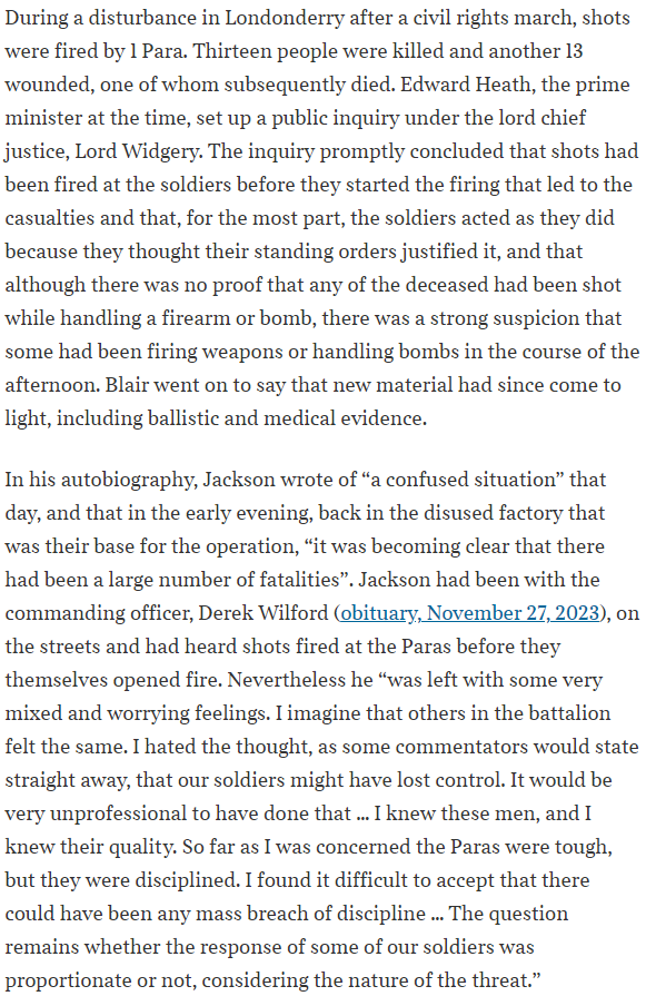 Insane to read this in The Times in October 2024. 14 years after the Bloody Sunday inquiry. Qualifying it with a single reference to the Savile Report - which debunks and refutes every single word of this account - as being "far more critical" does not cut it. This is outrageous.