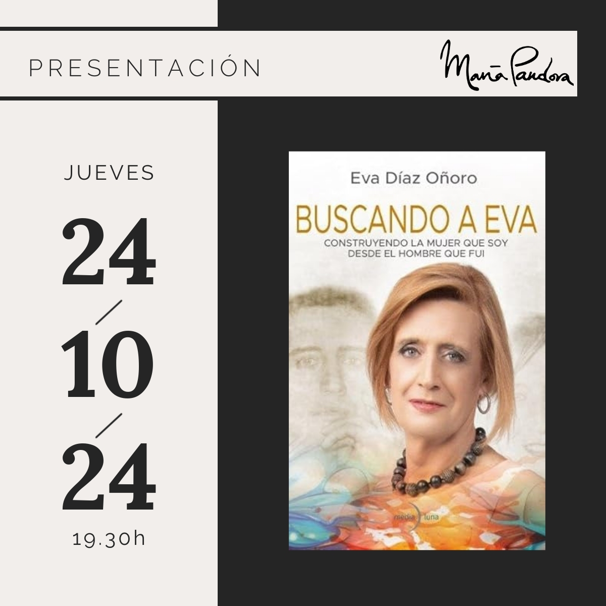 El jueves 24 de octubre, presentamos en María Pandora:
‘Buscando a Eva’ de Eva Díaz Oñoro
Os esperamos.
#mariapandora #coctelesmadrid #cava #poesía #barcultural