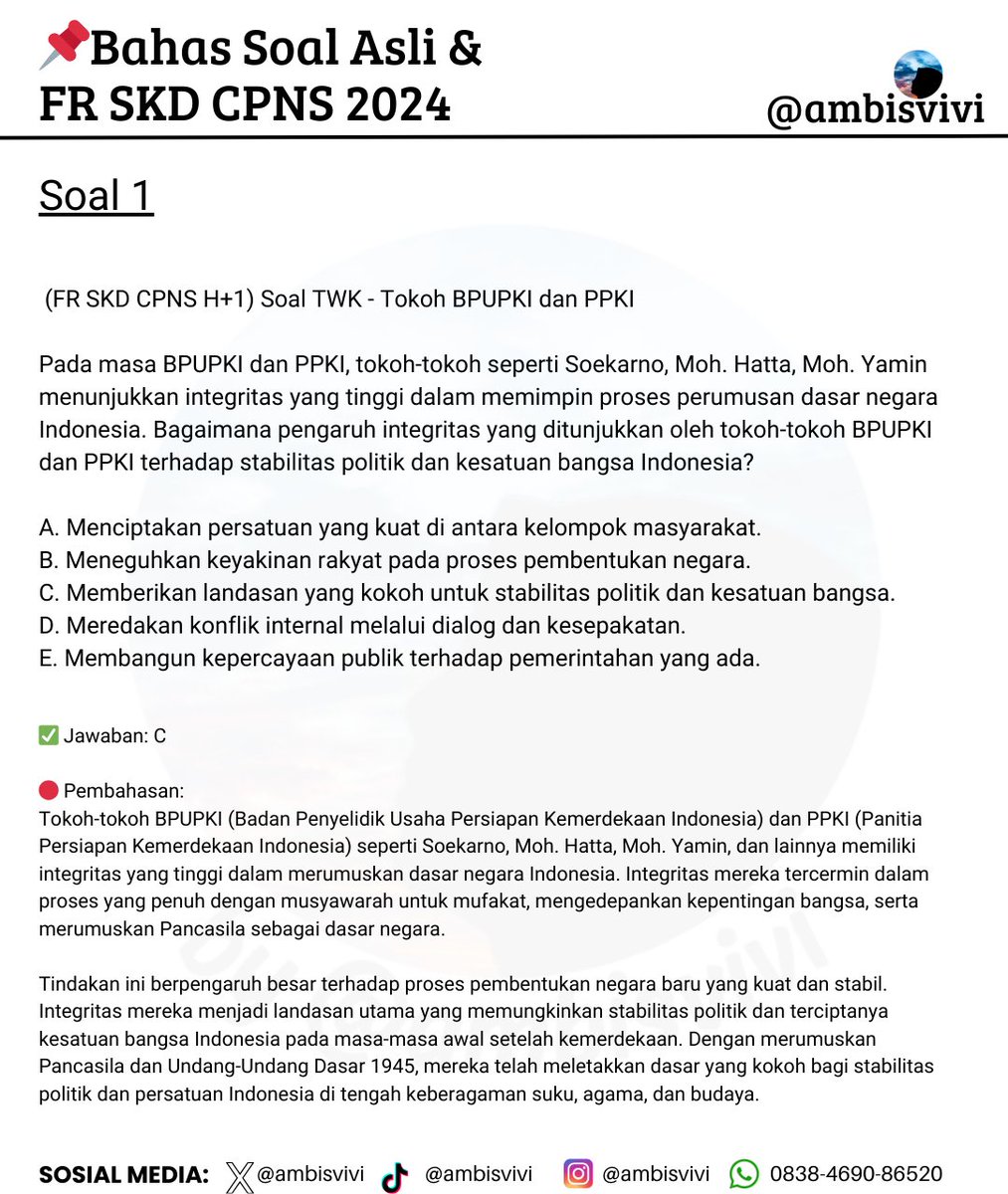 ambisvivi's tweet photo. 📌Bahas Soal Fr SKD CPNS 2024
hari pertama
⬇️
(subtes twk) https://t.co/OWyhuIFUs9