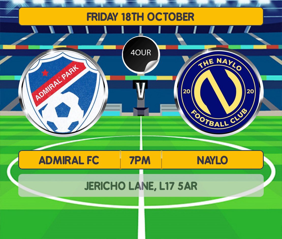 The Naylo FC (@thenaylo) on Twitter photo Friday night football for us this week as we face Admiral.
Hopefully a chance to kick start our season 💪
🆚 <a href="/AdmiralPark_FC/">Admiral Park FC</a>
🏟️ Jericho Lane
⏰ 7pm kick off
🏆 <a href="/LCPL2012/">Liverpool CPL</a>
#UTFN 🔵🔴 Friday night football for us this week as we face Admiral.
Hopefully a chance to kick start our season 💪
🆚 <a href="/AdmiralPark_FC/">Admiral Park FC</a>
🏟️ Jericho Lane
⏰ 7pm kick off
🏆 <a href="/LCPL2012/">Liverpool CPL</a>
#UTFN 🔵🔴
