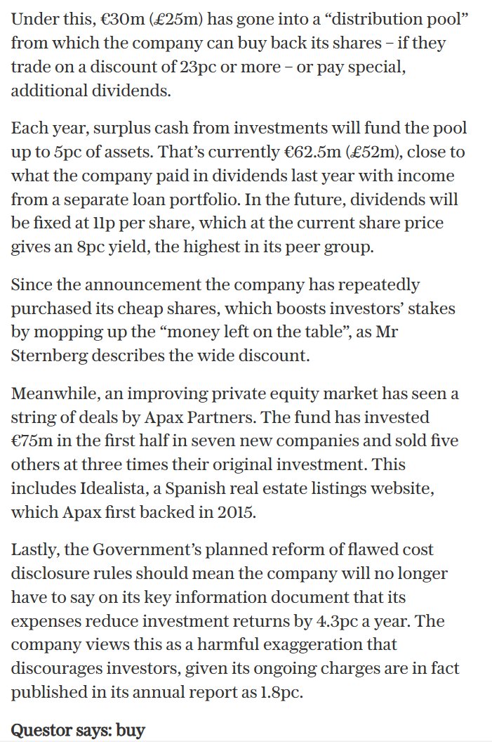 entrustTMF's tweet image. BUY #APAX Global Alpha Says Questor In The Telegraph

Private equity is on sale for a third off at this investment trust

Questor’s ‘hidden gem’ should shine as its negative performance and costs disappear