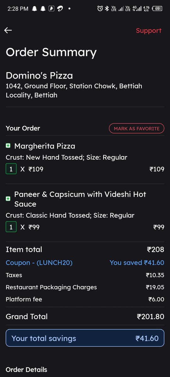 advo_ravi_'s tweet photo. Well played @zomato 
@deepigoyal 

After applying the discount coupan and free delivery, the final discounted amount is still higher than the original price I received in the order confirmation from Domino's. https://t.co/YSNCHpWipF