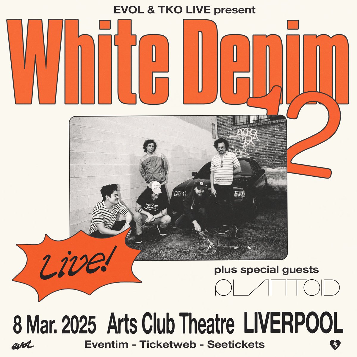 ClubEVOL's tweet photo. ***ANNOUNCEMENT***
Overjoyed to welcome back one of the world's finest rock 'n' roll groups, from Austin, Texas, the homies @whitedenimmusic, playing new album "12" @bellaunion, Saturday March 8, 2025 @artsclublpool + @plantoidworld. Tickets on-sale 10am October 24th @seetickets. https://t.co/dyEvWV0xSq