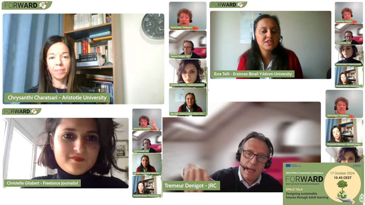 SFSCs_Digi's tweet photo. Online now: Designing sustainable futures through adult learning - #EPALECommunityConference.
GreenComp, Sustainability value-building, DigComp, Responsible learning, and more.
With @TremeurDenigot, @ChristelleGlt, Esra Telli, and our Chrysanthi Charatsari
https://t.co/AYAtnEMCEq https://t.co/VUl8cElQGP