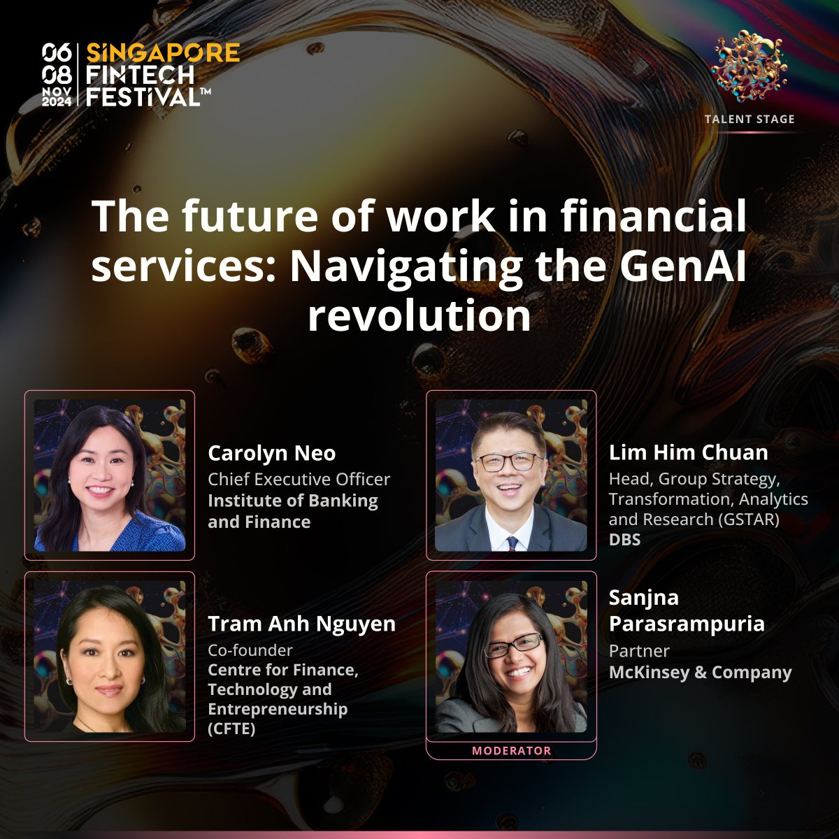 CFTE_Edu's tweet photo. π CFTE, Co-Founder @TramANguyen will be hosting the #TalentStage at the @sgfintechfest, she is personally inviting everyone to join on 6th - 8th of November, you can register here: https://t.co/dQCtG3QAXc
We at CFTE, weβll be joining the Singapore FinTech Festival, SFF as a Professional Development Partner. Since its inception in 2016, SFF has become the premier platform for the global FinTech community to learn, engage, connect, and collaborate on issues relating to the development of financial services, public policy, and technology, bringing together 66,000 participants from 150 countries.
Weβre excited to share that on November 8th, at the talent stage, there will be a panel on βThe Future of Work in Financial Services: Navigating the GenAI Revolutionβ
Tram Anh will be sharing her insights and strategies on upskilling and reskilling to build a future-ready workforce. Drawing from her extensive international experience across Europe, the UK, Asia, and Middle East regions, she will provide valuable perspectives on the global talent landscape.
It will be a great pleasure to engage in a meaningful discussion with industry experts on this important topic, featuring an esteemed panel, including π
π· Tram Anh Nguyen, Co-founder CFTE
π· Carolyn Neo, CEO, IBFSG - @IBF_SG The Institute of Banking & Finance Singapore
π· Him Chuan LIM, Head of Group Strategy, Transformation, Analytics and Research (GSTAR), DBS @dbsbank moderated by @sanjnap Sanjna Parasrampuria, Partner, @McKinsey & Company
Join us on the 8th of November at the Talent Stage, weβre inviting the CFTE ecosystem to join the discussion, see you there!
#GenAI #AI #talent #futureofwork #SFF2024