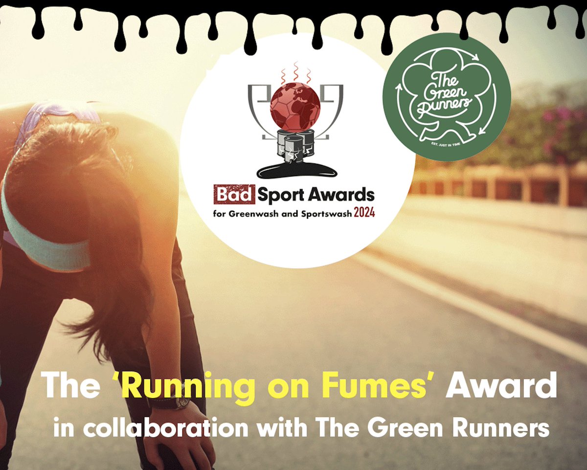 badvertising11's tweet photo. 🏃💨 The 'Running on Fumes' Award - in collaboration with The Green Runners. 🏃💨

From iconic marathons to grueling ultras, this award exposes the most jaw-dropping example of sportswashing in the running world.  3/7

Vote 👉 https://t.co/o1SV0Y8LkB https://t.co/TVIO1K4aaT