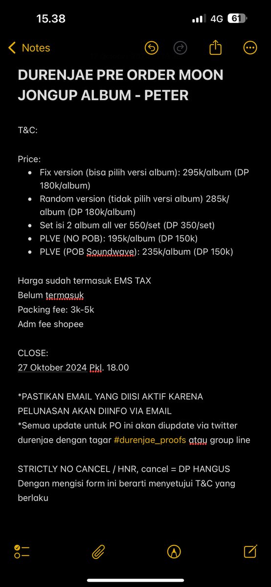 durenjae's tweet photo. PRE ORDER ALBUM MOON JONGUP - PETER

T&amp;C:

Price: pada gambar

Harga sudah termasuk EMS TAX
Belum termasuk
Packing fee: 3k-5k
Adm fee shopee

CLOSE: 
27 Oktober 2024 Pkl. 18.00

Form Order
https://t.co/MrrdrFI8M8 https://t.co/xjlecoqt2i