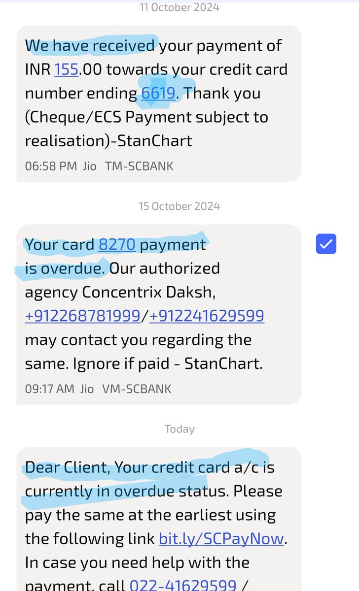 DevendraKhatri5's tweet photo. @StanChartHelpIN @StanChartIN My card expired in 2022, still you generated a statement of Rs. 155 which I paid a week ago and got acknowledgement too. Now I'm getting multiple SMS that card is overdue.I can't even reach customer care, what's wrong? Fix this immediately. https://t.co/wGKbGeNUaV