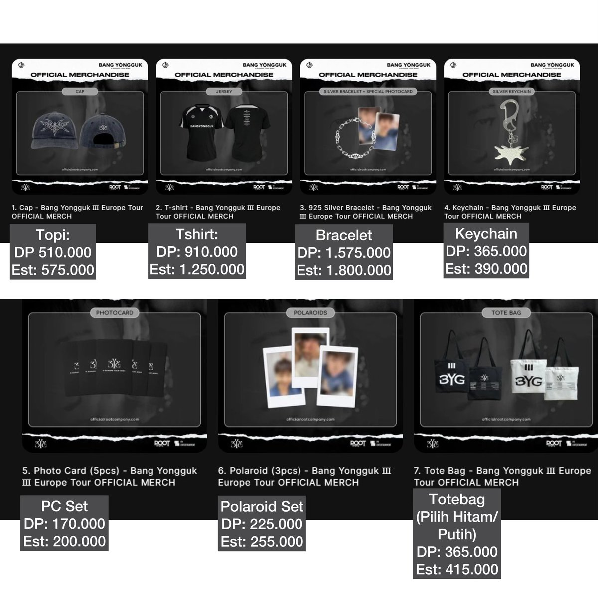 durenjae's tweet photo. PRE ORDER MERCH BANG YONGGUK - III EUROPE TOUR

T&amp;C:

Price: Lihat pada gambar

Harga merupakan estimasi EMS TAX dan bisa naik/turun
Belum termasuk
Packing fee: 3k-5k
Adm fee shopee

CLOSE: 
25 Oktober 2024 Pkl. 10.00 pagi

Form Order: https://t.co/Q08vcHlPyu https://t.co/b48Sgbu51B