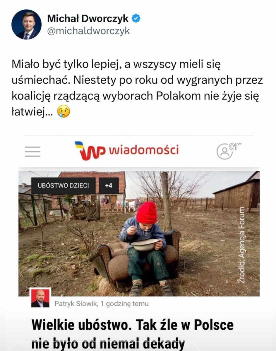 Dworczyk się zbłaźnił, ale to już nie pierwszy raz. 

Artykuł o ubóstwie dotyczy rządów PiSu. Tak to jest, gdy czyta się tylko nagłówki ;)