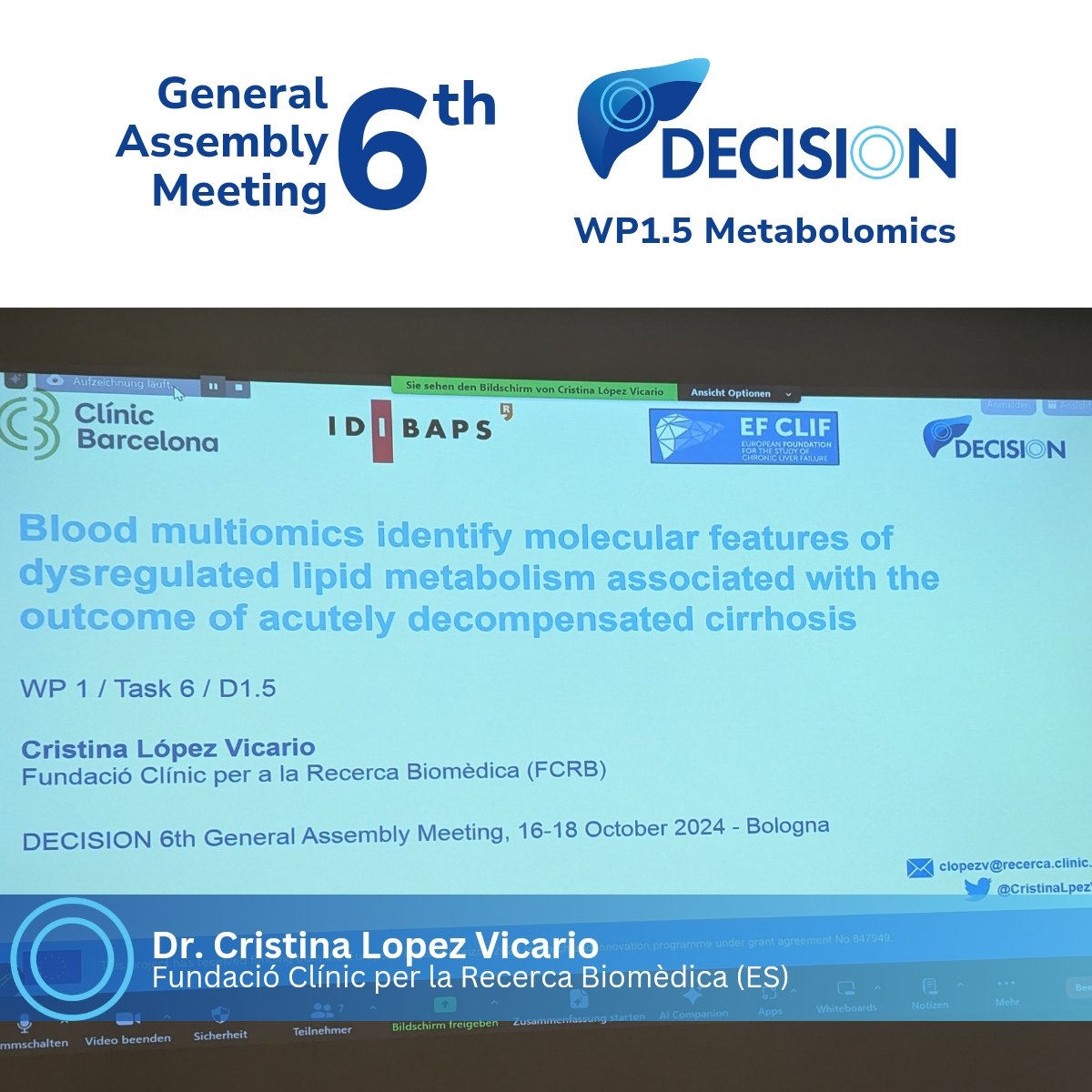 Decision4Liver's tweet photo. The fourth #paperpresentation is by @CristinaLpezVic of @HospitalClinic on the work of plasma inflammatory protein (#cytokines) and lipid mediators (eicosanoids) characterization - common paper with #metabolomics.
#cirrhosis #hepatology #genomics https://t.co/iRV0KlqL3D
