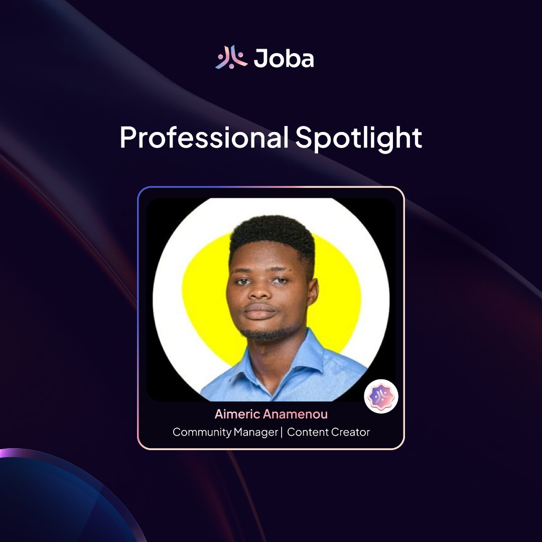 JobaNetwork's tweet photo. In our latest Professional Spotlight, we had a chat with @Aimeric_Anm , an accomplished community manager from Benin 🌟

From starting his journey in Web3 to working with top projects like @binance  and @aveaiofficial, Aimerc shares his experiences in building engaged communities, especially across Africa 🚀 

Catch the full story 👇

https://t.co/3UD2aEdvzy
