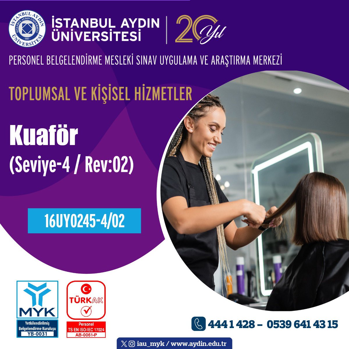 İstanbul Aydın Üniversitesi Personel Belgelendirme Mesleki Sınav Uygulama ve Araştırma Merkezi    
☎️05396414315 
☎️4441428 Dahili:(12403) #meslekiyeterlilik #türkak