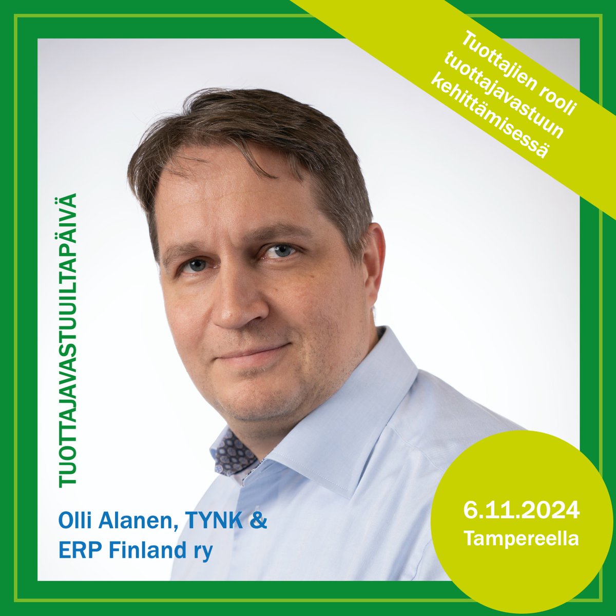 TYnvtk's tweet photo. Tuottajavastuuiltapäivässä 6.11. Tampereella TYNKin puheenjohtaja ja tuottajayhteisö ERP Finlandin maajohtaja Olli Alanen puhuu tuottajien roolista tuottajavastuun kehittämisessä. Päivän ohjelma ja ilmoittautuminen:
https://t.co/QkYBrjIM9l

#TVIP2024 #tuottajavastuu #kiertotalous https://t.co/asejCf6kQI