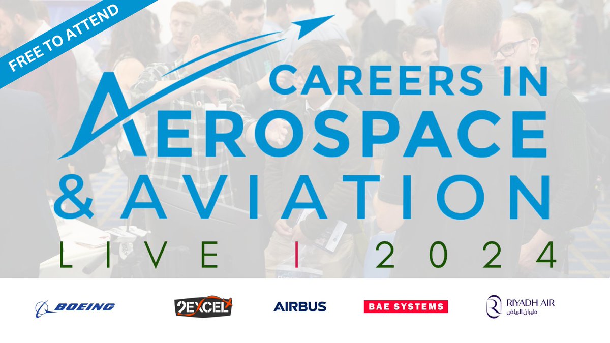 AeroSociety's tweet image. Tickets are flying for Careers in Aerospace and Aviation LIVE 2024! ✈️

Announcing Headline Sponsors: 2Excel Aviation, BAE Systems, Boeing, Airbus, Riyadh Air! 🚁🛰️

🔗 Secure your spot aerosociety.com/events-calenda…

#AerospaceCareers #AviationJobs #CareersFair #AeroCareers