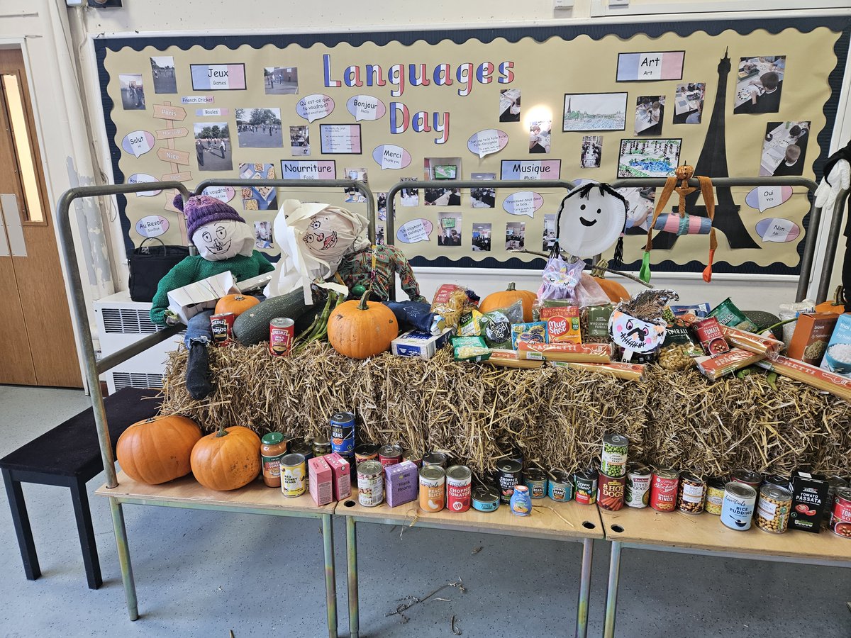 Our school hall is full of scarecrows and Harvest products. Thank you to everyone who has contributed and attended. Winners to be announced!