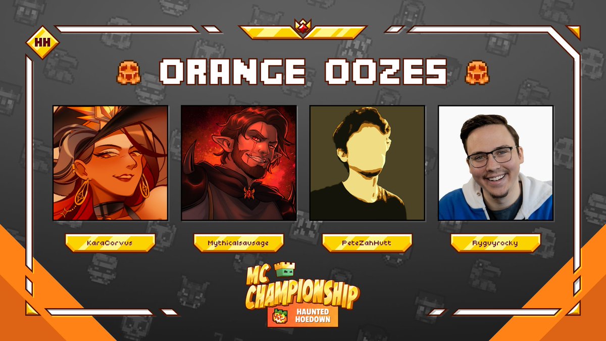MCChampionship_'s tweet photo. 👑 Announcing team Orange Oozes 👑

@KaraCorvus @Mythicalsausage @PeteZahHutt @Ryguyrocky

Watch them in MCC on Saturday 26th October at 8pm BST! https://t.co/W9Fzxoogj2