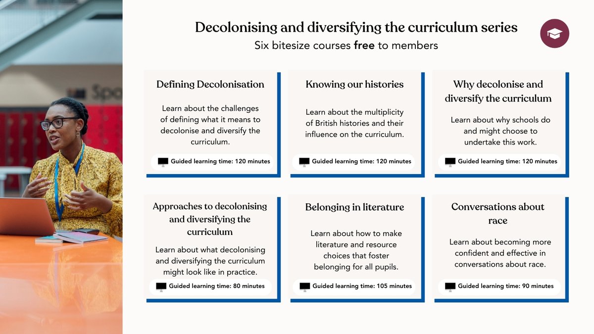 CharteredColl's tweet photo. Discover our 6 bitesize courses on decolonising curricula: explore diverse British histories, foster belonging through inclusive resources, address representation, apply decolonial lenses, and confidently discuss race with students.

https://t.co/KNQuotZcLQ

#BHM #Curriculum https://t.co/A4zNORF5su