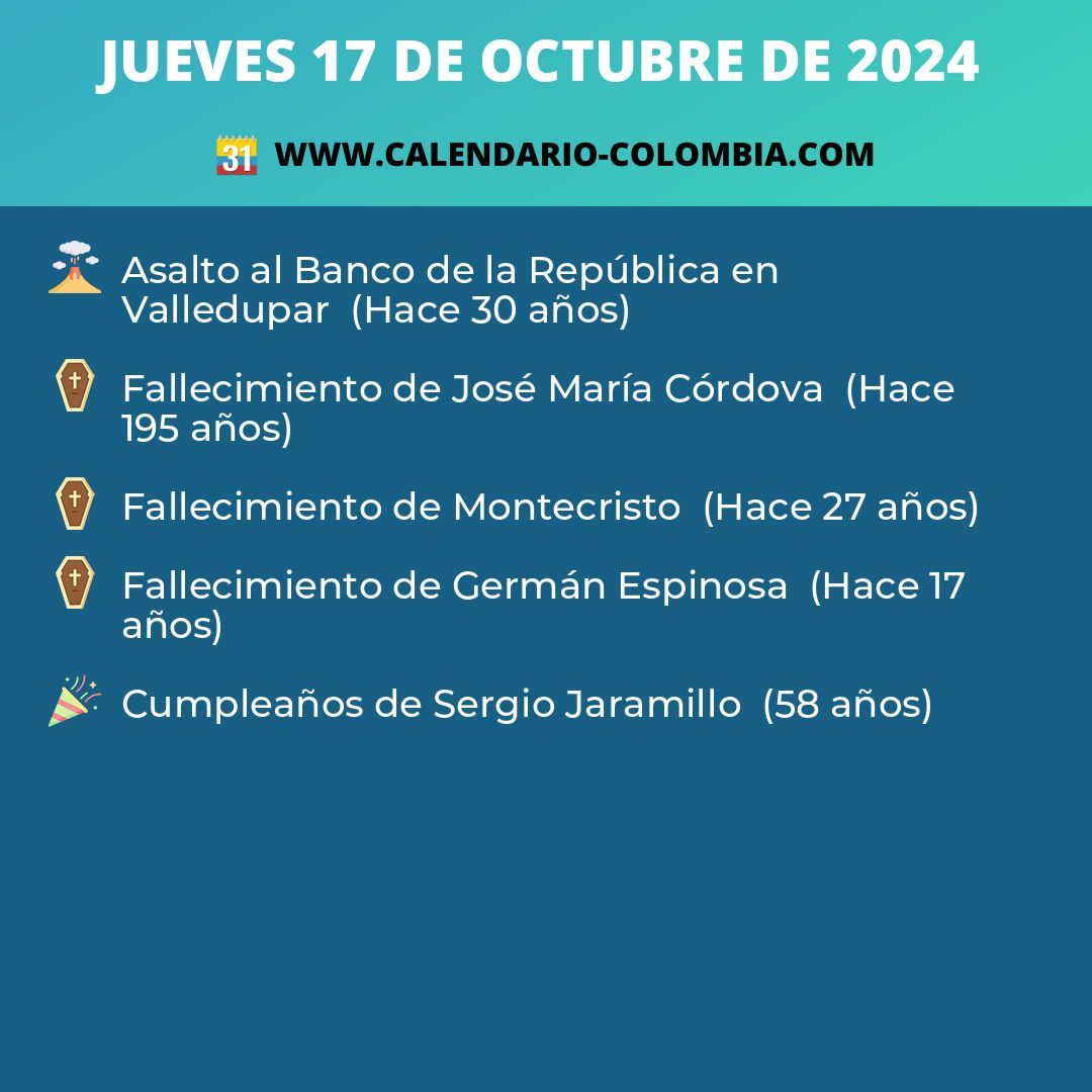 🗓️ Eventos de Hoy en el Calendario de Colombia 🇨🇴 #colombia #calendario #calendarioColombia #hoy