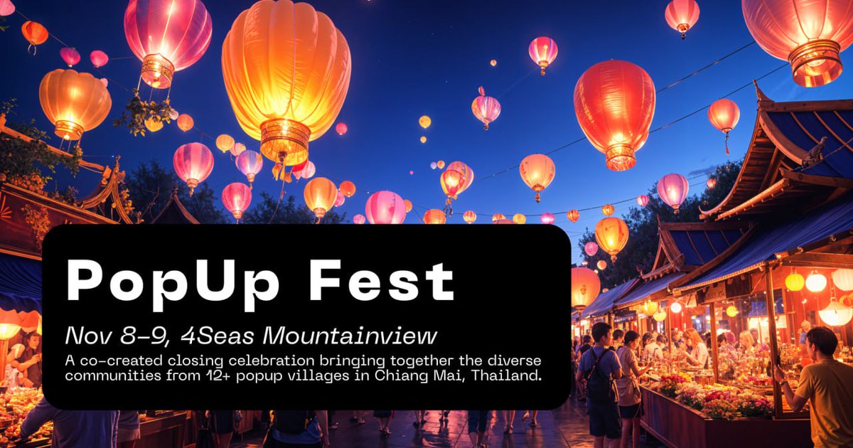 PopUpFest_xyz's tweet photo. PopUp Fest is a free, family friendly event celebrating pop-up villages in Chiang Mai and benefiting local flood relief.

If you or your organization would like to support this amazing experience, please get in touch!

🫧 🫧 🫧 https://t.co/lmDpoOYKWW